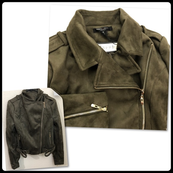 Romeo & Juliet Couture Jackets & Blazers - Romeo + Juliet Couture Suede Moto Jacket Olive NWT